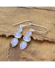 Rainbow Moonstone Dangle Earrings - 925 Sterling Silver Handmade Jewelry