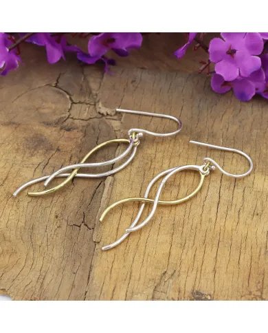 Two Tone Sterling Silver and Brass Earrings - Handmade Dangle Earrings For her