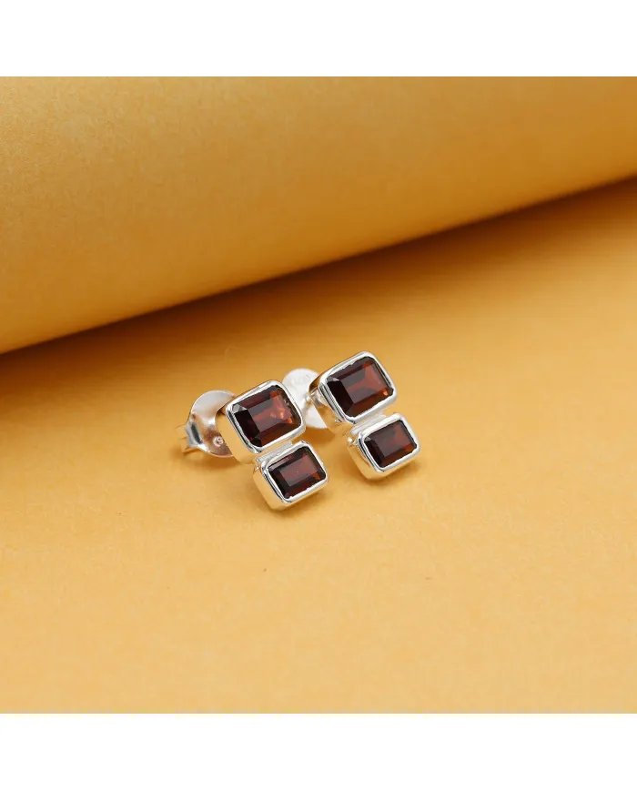 Garnet Gemstone Sterling Silver Stud Earrings - Handmade Stud Earrings For Women