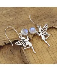 Rainbow Moonstone Fairy Dangle Earrings - 925 Sterling Silver Jewelry