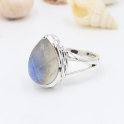 Pear Moonstone Ring, Love Promise Ring, Sterling Silver Ring, Engagement Ring, Bridal Jewelry, Rainbow Ring, Dainty Ring for Her