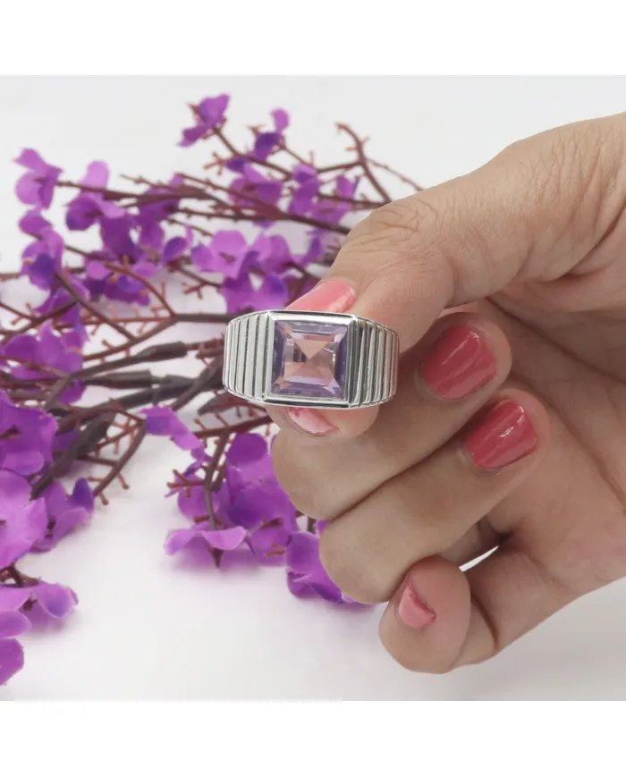 Handmade Amethyst Ring - 925 Sterling Silver Statement Ring for Her & Him