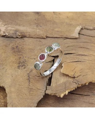 Multi Tourmaline Ring - 925 Sterling Silver Minimalist Gemstone Jewelry