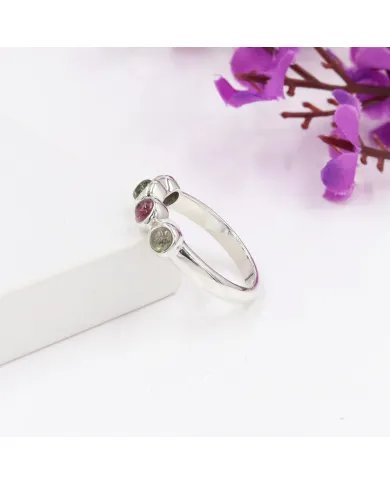 Natural Tourmaline Ring - Sterling Silver Ring Band Ring Minimalist Ring Four Stone Ring