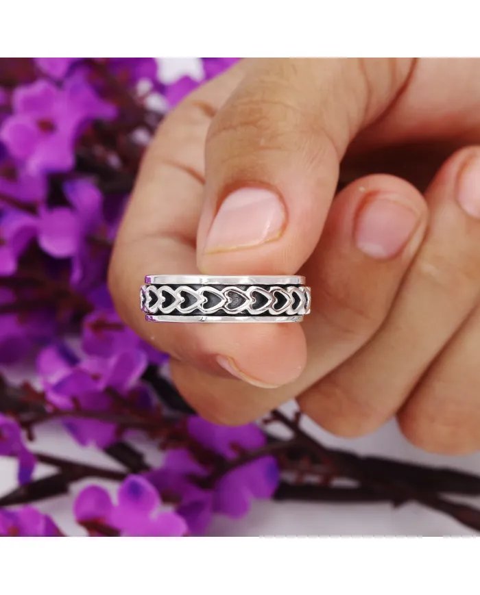 925 Sterling Silver Heart Spinner Ring - Handmade Anxiety & Fidget
