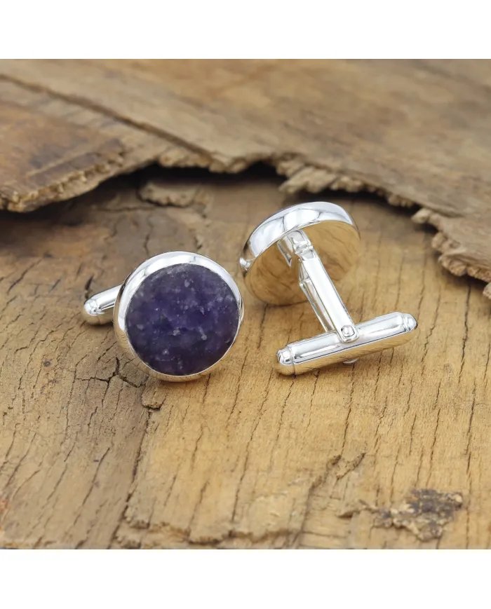 Lepidolite Sterling Silver Cufflinks for Men - Handcrafted Groomsmen Gift