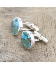 Blue Copper Turquoise Men's Studs - 925 Sterling Silver Handmade Cufflinks