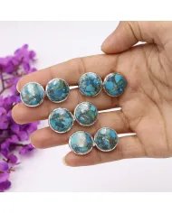 Blue Copper Turquoise Men's Studs - 925 Sterling Silver Handmade Cufflinks