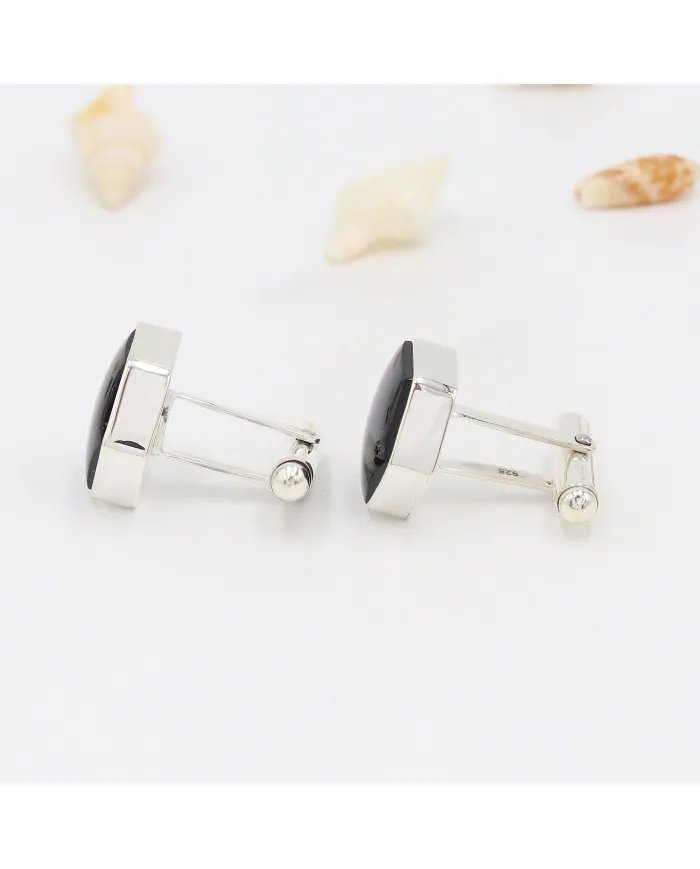 Premium Natural Black Onyx Cufflinks – Timeless Sterling Silver Design