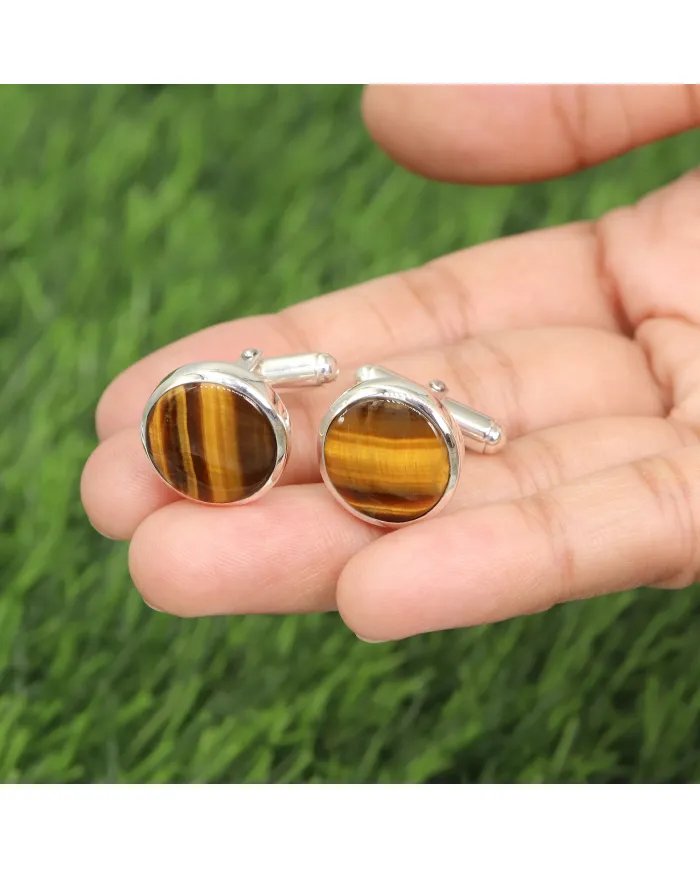 Natural Tiger Eye Cufflinks in Sterling Silver – Luxury Men’s Accessories