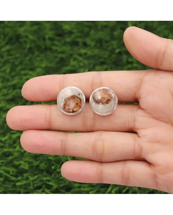 Handmade Wollastonite Garnet Men’s Cufflinks in 925 Sterling Silver