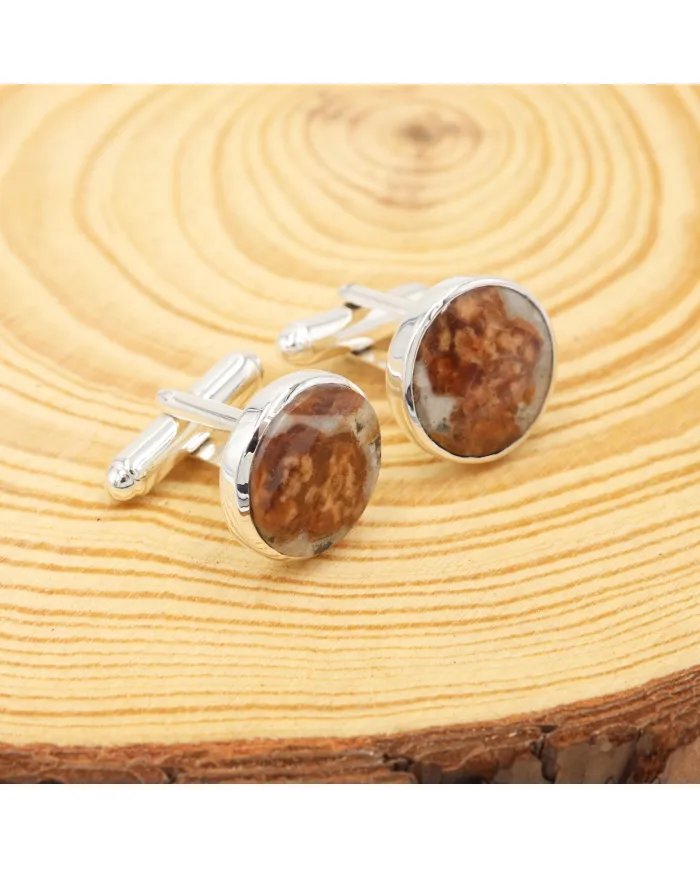 Handmade Wollastonite Garnet Men’s Cufflinks in 925 Sterling Silver