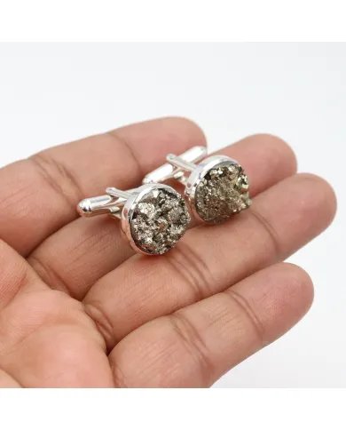 Raw Pyrite Cufflinks – Handmade Luxury 925 Sterling Silver Jewelry