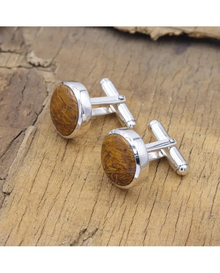 Mariam Jasper Gemstone Cufflinks - 925 Sterling Silver Unique Jewelry