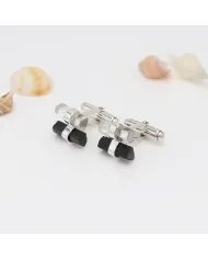 Black Tourmaline & Lemurian Quartz Men's Cufflinks - 925 Silver Jewelry