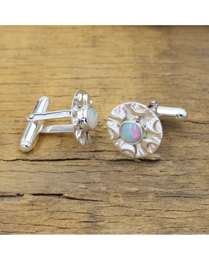 Ethiopian Opal Cufflinks - 925 Sterling Silver Men’s Luxury Accessories