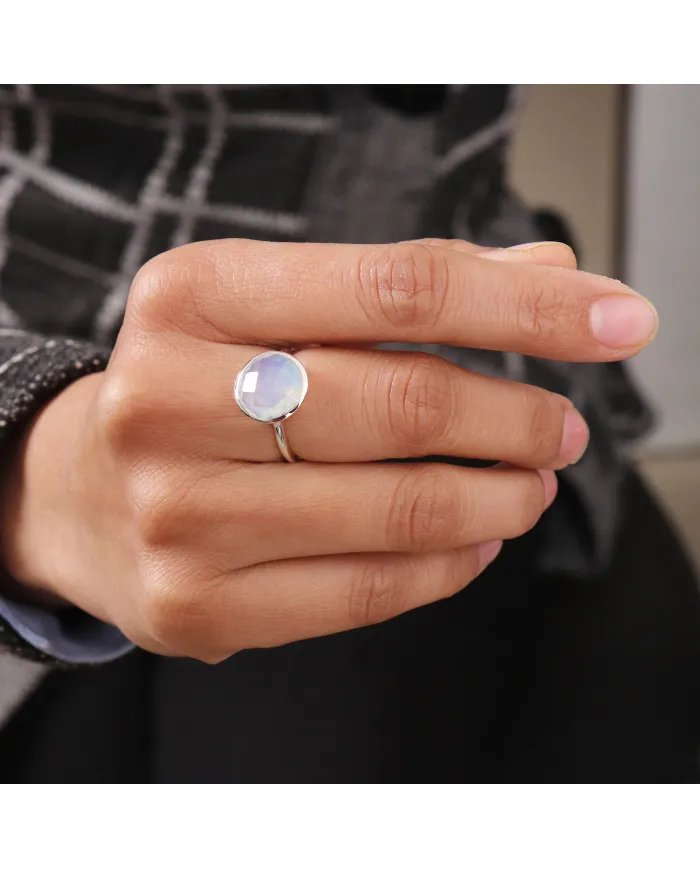 Opal Quartz Ring - 925 Sterling Silver Handmade Minimalist Jewelry