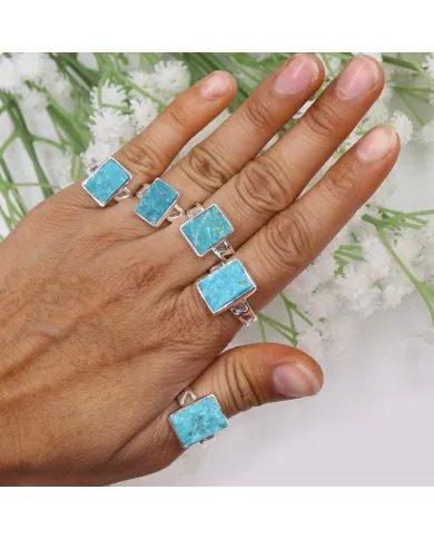 Raw Arizona Turquoise Ring - 925 Sterling Silver Gemstone Jewelry
