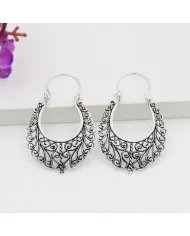 Filigree Oxidized Hoop Earrings - 925 Silver Boho Style Jewelry for Women