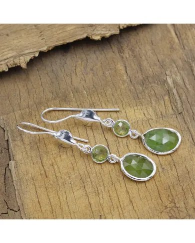 Idocrase & Peridot Earrings - 925 Sterling Silver Handmade Jewelry
