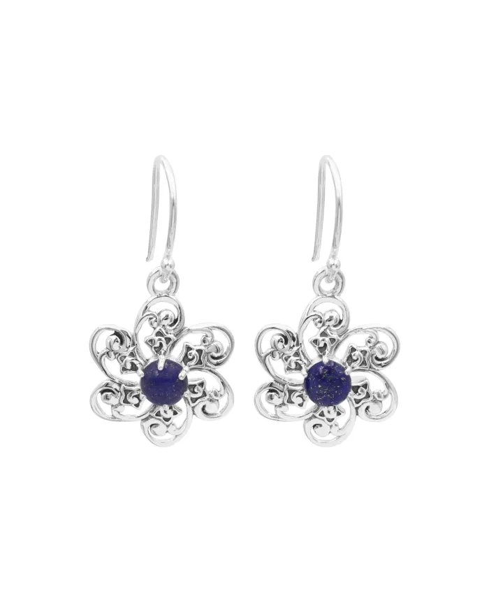 Handmade Lapis Lazuli Earrings – 925 Sterling Silver Flower Design