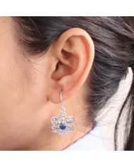 Handmade Lapis Lazuli Earrings – 925 Sterling Silver Flower Design