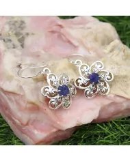 Handmade Lapis Lazuli Earrings – 925 Sterling Silver Flower Design