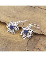 Handmade Lapis Lazuli Earrings – 925 Sterling Silver Flower Design