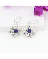 Handmade Lapis Lazuli Earrings – 925 Sterling Silver Flower Design