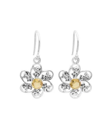 Citrine Earrings - Handmade 925 Sterling Silver Flower Design Jewelry