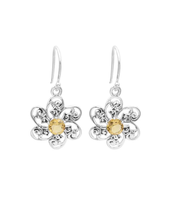 Citrine Earrings - Handmade 925 Sterling Silver Flower Design Jewelry