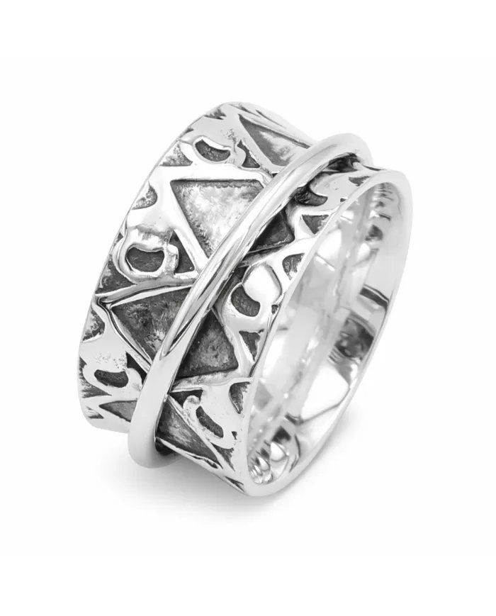Fidget Spinner Ring - 925 Sterling Silver Handmade Oxidized Finish