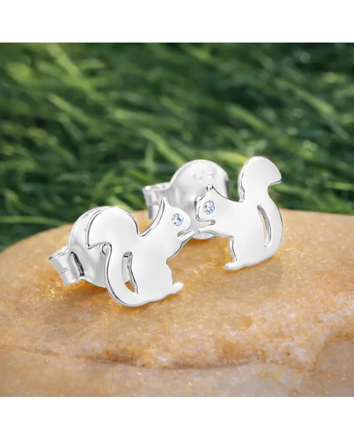 Moissanite Squirrel Stud Earrings - 925 Sterling Silver Animal Jewelry