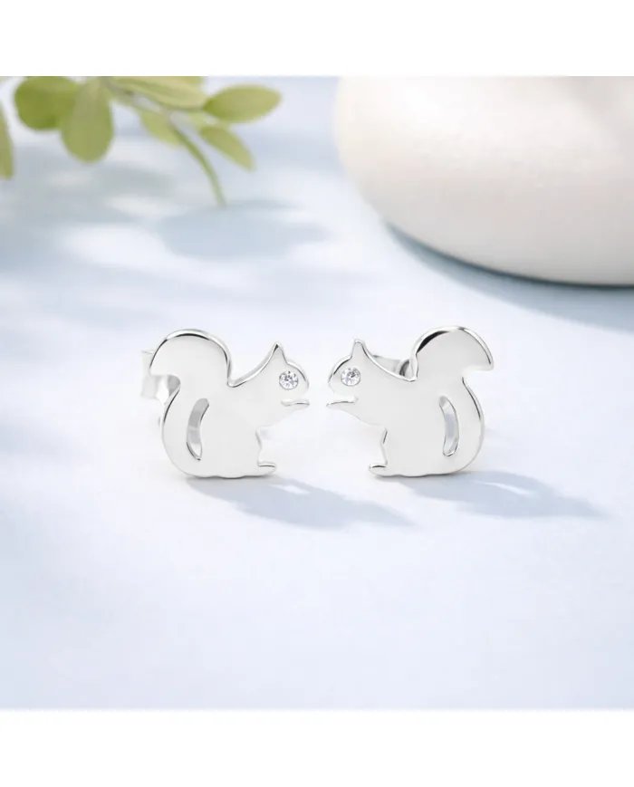 Squirrel Stud Earrings - 925 Sterling Silver Swarovski Crystal Jewelry