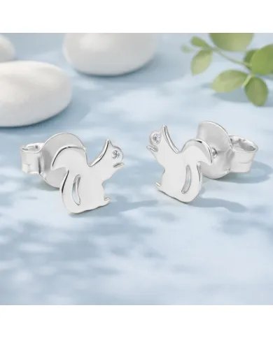 Moissanite Squirrel Stud Earrings - 925 Sterling Silver Animal Jewelry