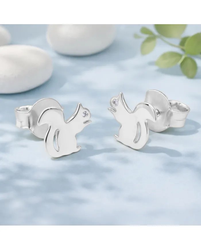 Moissanite Squirrel Stud Earrings - 925 Sterling Silver Animal Jewelry