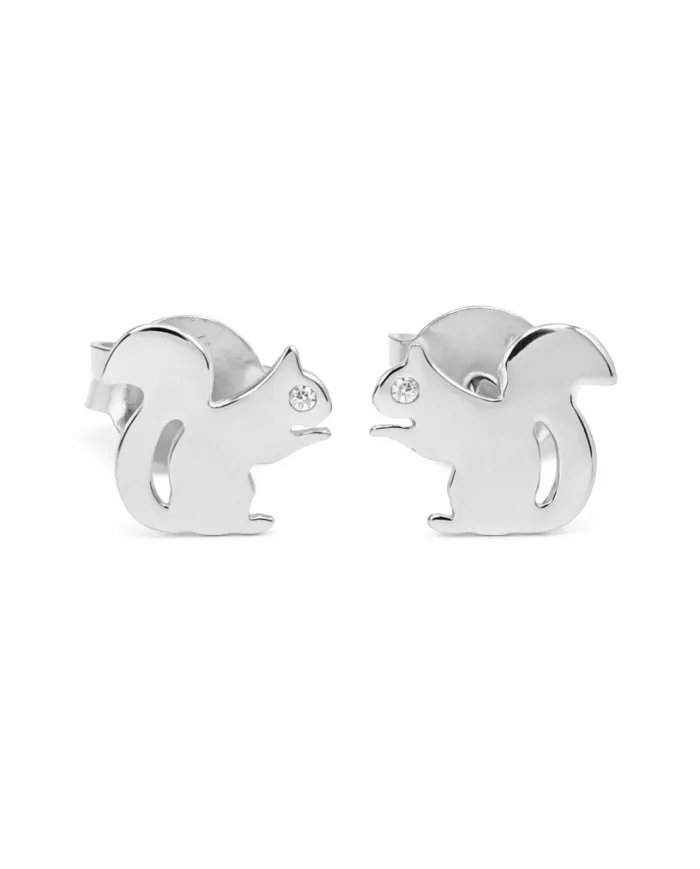 Squirrel Stud Earrings - 925 Sterling Silver Swarovski Crystal Jewelry