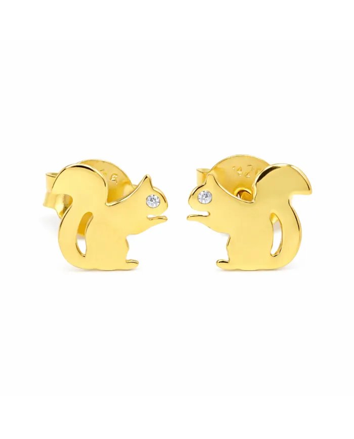 Moissanite Squirrel Stud Earrings - Gold Plated 925 Silver Animal Jewelry