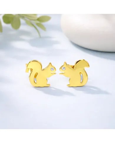 Moissanite Squirrel Stud Earrings - Gold Plated 925 Silver Animal Jewelry