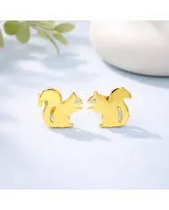 Moissanite Squirrel Stud Earrings - Gold Plated 925 Silver Animal Jewelry