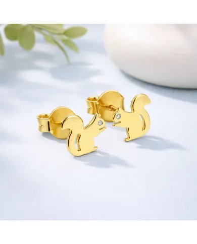 Moissanite Squirrel Stud Earrings - Gold Plated 925 Silver Animal Jewelry