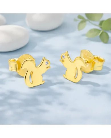 Moissanite Squirrel Stud Earrings - Gold Plated 925 Silver Animal Jewelry