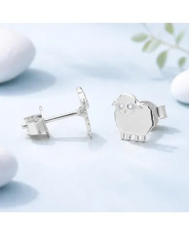Moissanite Cute Sheep Stud Earrings – 925 Sterling Silver Animal Jewelry