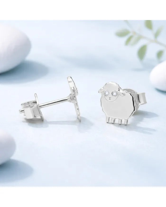 Cute Sheep Stud Earrings – 925 Sterling Silver with Swarovski Crystals