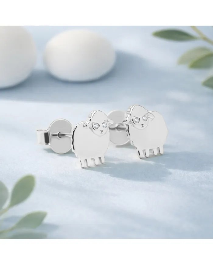 Cute Sheep Stud Earrings – 925 Sterling Silver with Swarovski Crystals