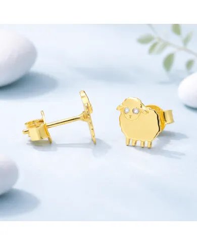 Moissanite Sheep Stud Earrings – Gold Plated 925 Silver Animal Jewelry