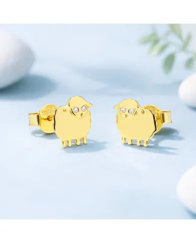 Moissanite Sheep Stud Earrings – Gold Plated 925 Silver Animal Jewelry