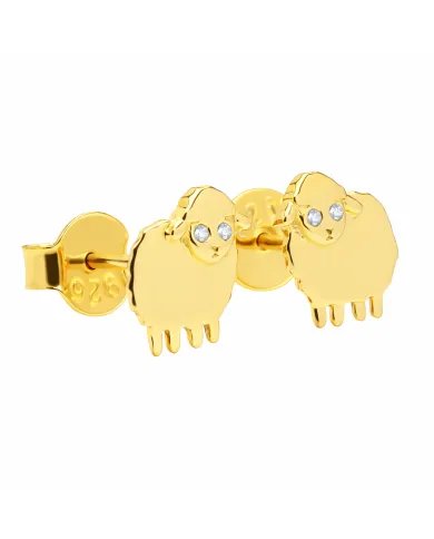 Moissanite Sheep Stud Earrings – Gold Plated 925 Silver Animal Jewelry