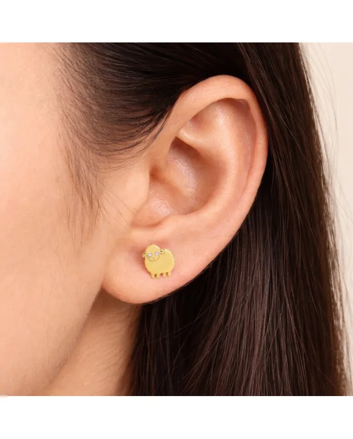Moissanite Sheep Stud Earrings – Gold Plated 925 Silver Animal Jewelry