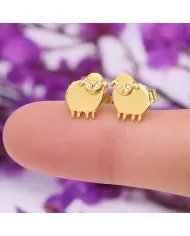 Moissanite Sheep Stud Earrings – Gold Plated 925 Silver Animal Jewelry